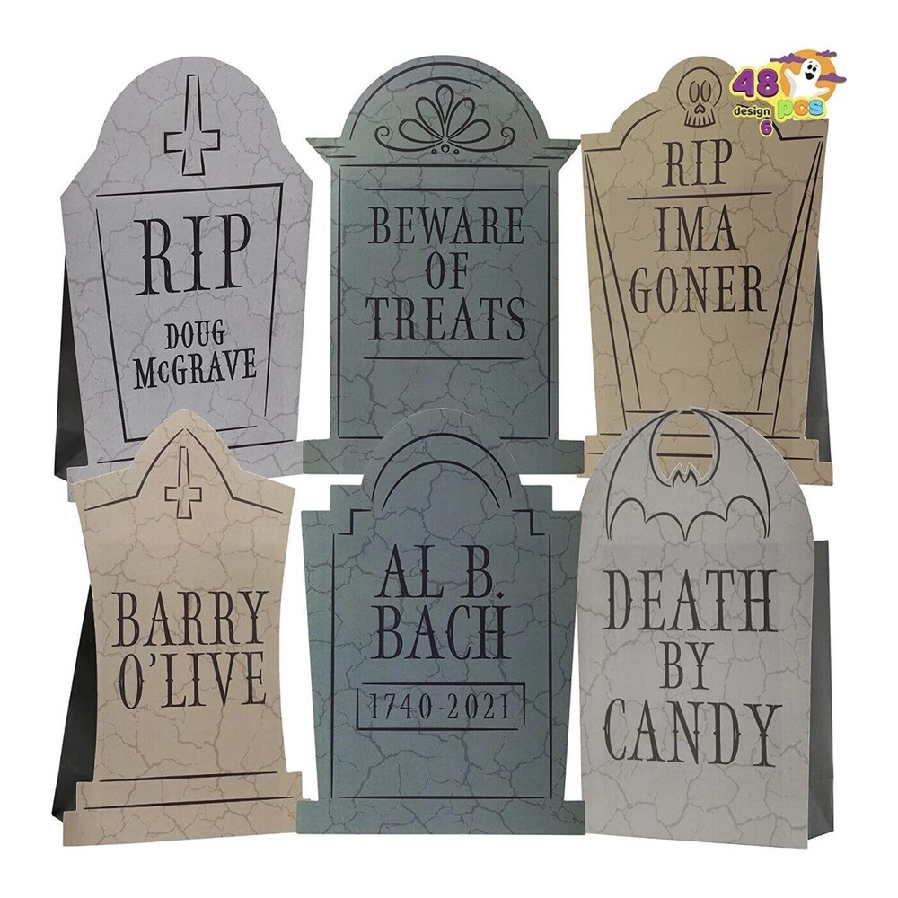 JOYIN 48 Pcs Halloween Tombstone Paper Bags Trick or Treat Candy Gift Bags